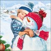 20 Napkins Cute Snowman with Child in Winter 33 x