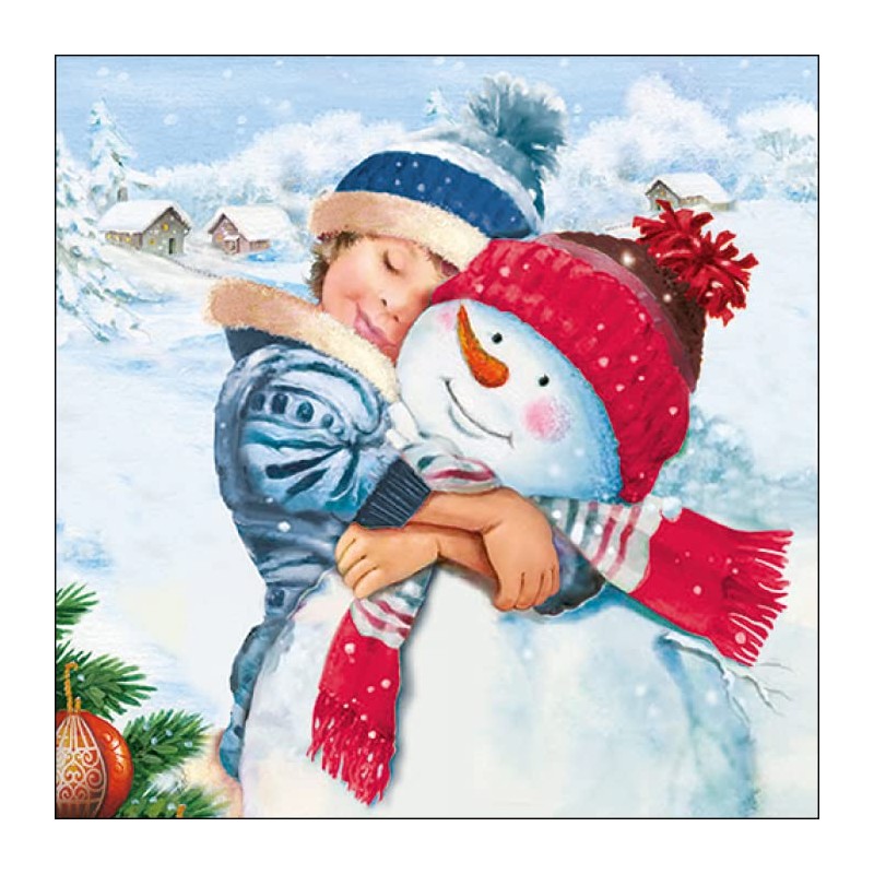 20 Napkins Cute Snowman with Child in Winter 33 x