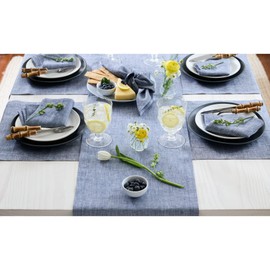 Solino Home Linen Table Runner 60 Inch - Chambray Indigo 100% Pure Linen Small Table Runner 14 x 60 Inch for Dresser and Coffee Tables - Athena, Spring, Mothers Day, Easter Decorations