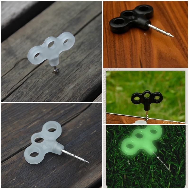 SquEqu 8 Pack Deck Pegs Tent Stakes Wood Screw Hooks