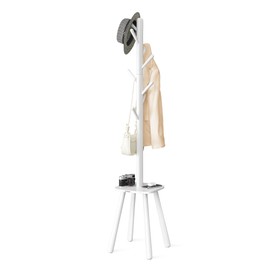 VASAGLE Coat Rack, Free Standing Coat Stand, Hall Coat Tree with 8 Hooks and Storage Shelf, 67.1 Inch Tall, for Coats, Hats, Bags, for Entryway, Hallway, Bedroom, Cloud White URCR033W01