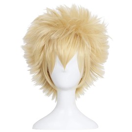 ColorGround Short Afro Fluffy Anime Cosplay Synthetic Wig (Blonde)
