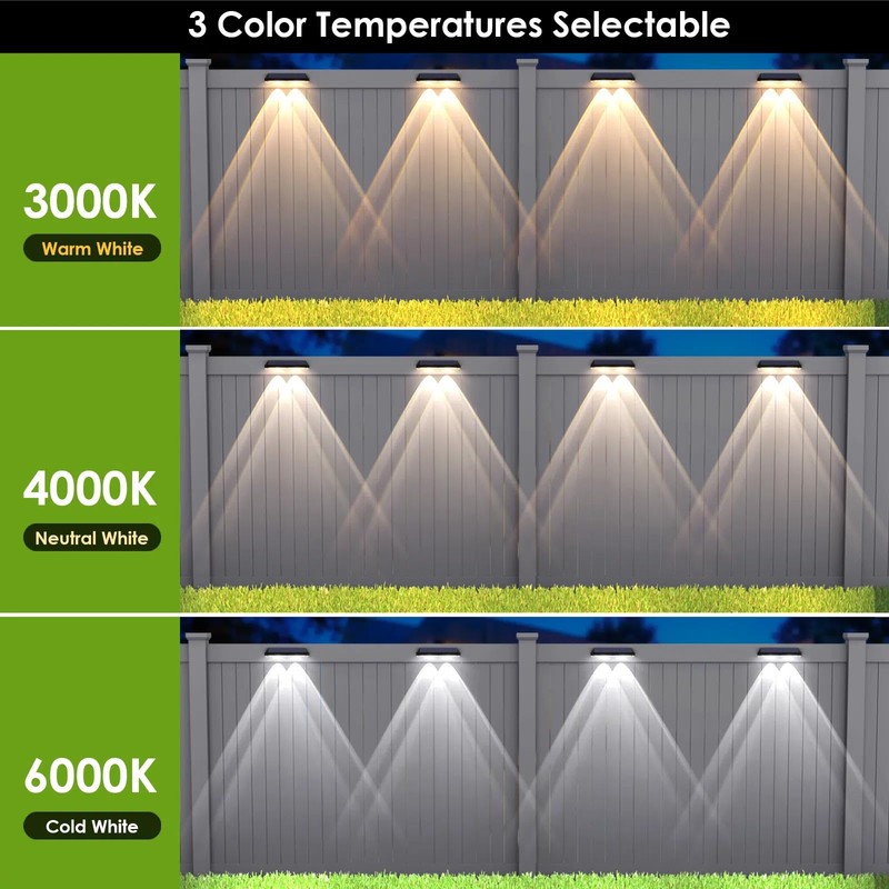 Solar Fence Lights Outdoor Waterproof LED - 3000/4000/6000K 3 Mode,