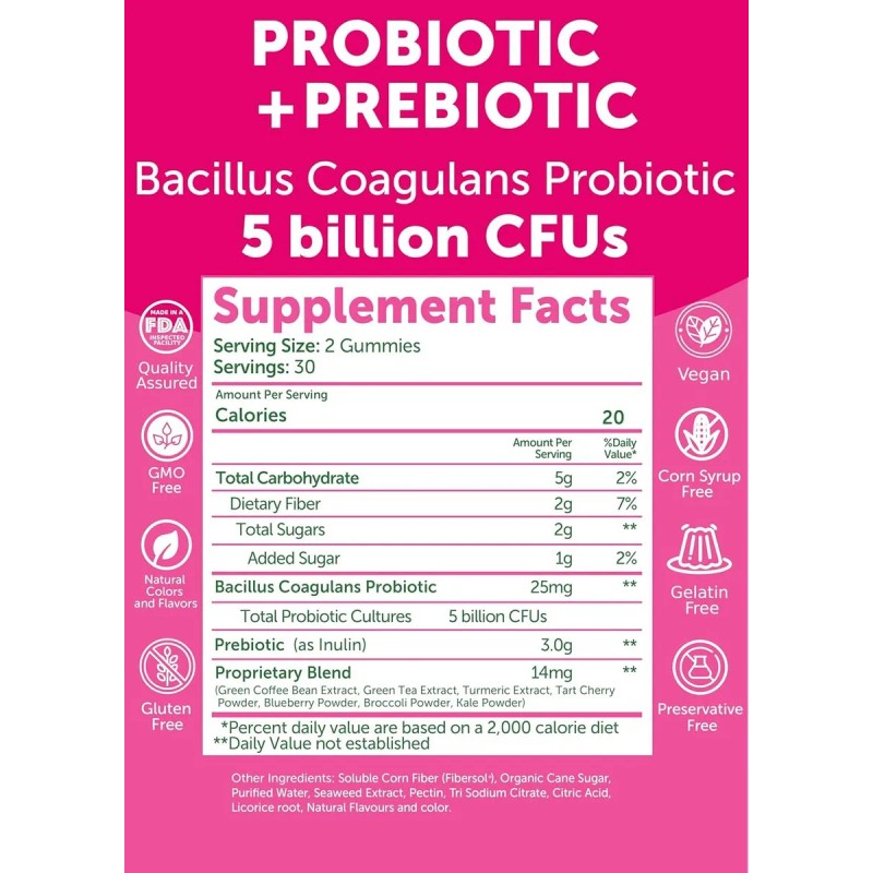 Lunakai Probióticos Prebióticos 60gom Salud Intestinal Bayas Mixtas