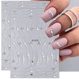 French Lace Nail Stickers Wave Curve Stripes Lines French Tips Nail Sticker Crystal Line French Nail Sticker Rhinestones French Tip Nail Sticker Nail Design Nail Accessories Nail Art