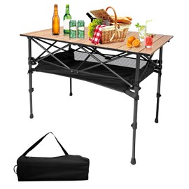 GUAGUA Folding Camping Table Portable Lightweight with Carry Bag, Adjustable Height Aluminum Camp Table for Picnic Backyard BBQ Patio Indoor Outdoor