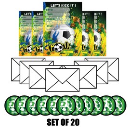 SEFFY Soccer Theme Birthday Invitations with Envelopes and Stickers, Birthday Party Invitations for Kids (Pack of 20)
