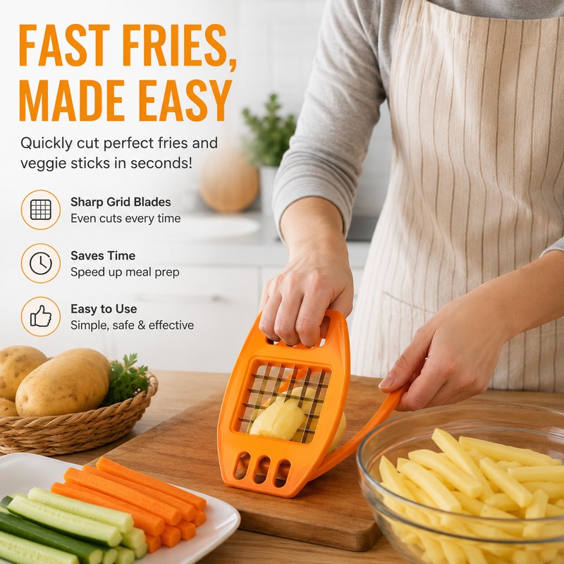 French Fries Potato Cutter for Home Kitchen – Multifunction Metal