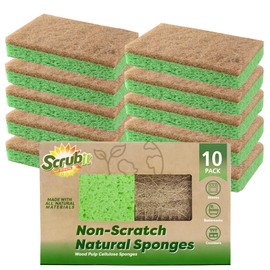 SCRUBIT Natural Sponges - 10 Pack Biodegradable Compostable Cellulose and Coconut Natural Sponges for Dishes, Eco Friendly Non Toxic Kitchen Sponge
