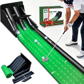 Crestgolf Golf Putting Mat, Automatic Ball Return with 4 Flipping Tracks & 2-Player Mode, Professional Non-Slip Practice Putting Green Mat for Indoor Golf Training, Improve Putting Skills