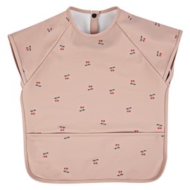 Vicloon Lätzchen mit Kurzen Ärmeln, Abwaschbar Ganzkörper Lätzchen für Babyfütterung, Babylatz mit Auffangschale, Mess Proof, Maschine Waschbar & Wasserdicht, Unisex für Babys (Kirsche)