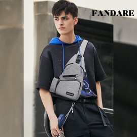 FANDARE Men's Shoulder Bag Women's Chest Bag Sling Bag Backpack with USB Shoulder Bag Crossbody Bag Sports Bag for Hiking, Adventure, Sports, Travel, Jogging Waterproof Polyester, lightgrey, Exquisite