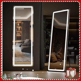 Full Length LED Mirror with Stand, 64"x21" Floor Mirror Featuring Dimmable 3 Color Lighting, Wall Mounted Option, Aluminum Alloy Frame - Perfect for Bedroom and Living Room Decor
