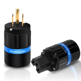 Monosaudio HiFi Power Plug Pure Copper 15A/125V 10A/250V IEC C13/C15 Power Connector Hi-end Audio Power Plug for DIY Audiophile Power Cord HiFi Audio AC Power Cable(Gold Plated)（M104G/F104G）