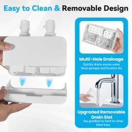 4-in-1 Kitchen Soap Dispenser Set - Dual Hand & Dish Soap Dispenser with Sponge Caddy & Brush Holder - Kitchen Sink Organizer for Countertop (Whtie)