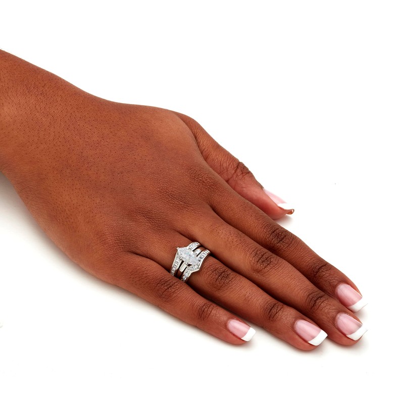 PalmBeach Yellow Gold-Plated or Sterling Silver Marquise Cut and Baguette