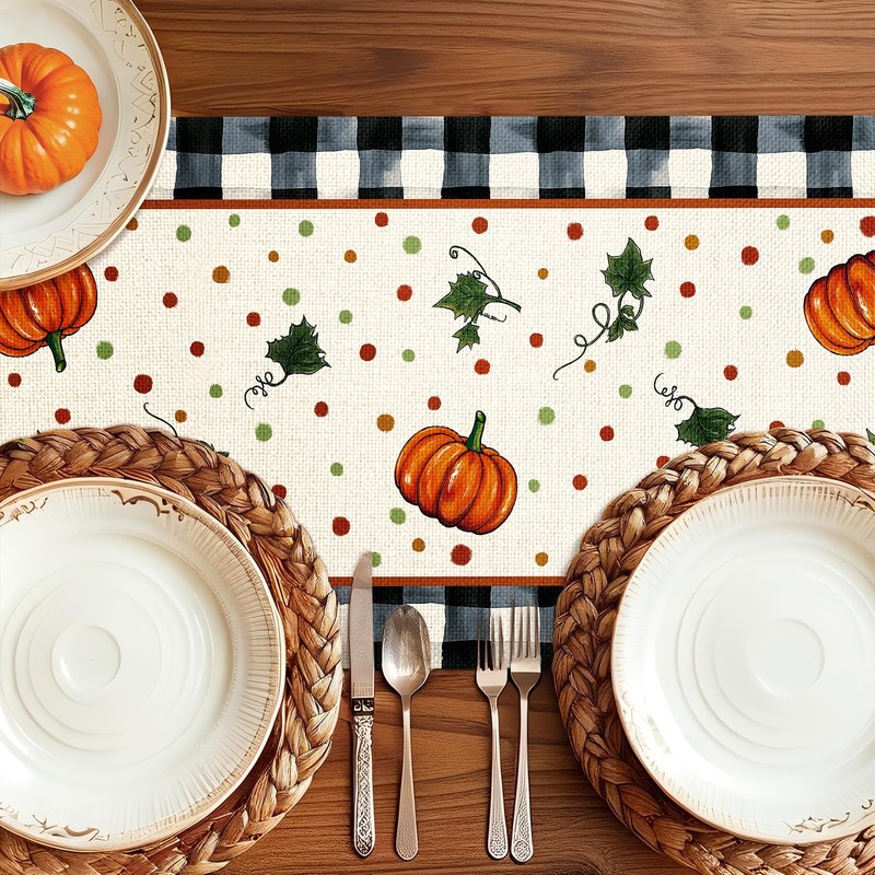 Artscope Pumpkin Bow Buffalo Plaid Fall Table Runner,Thanksgiving Holiday Kitchen