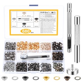 680 Set Eyelet Set 5 mm, Eyelet Tool Set, Metal Eyelets for Fabric, Eyelet Washers Eyelet Pliers Set, Metal Eyelets 5 mm, Grommet Kit for DIY Leather Craft Fabric Clothing Tarpaulin Curtains with 3