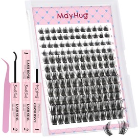 Mayhug Wispy Lash Clusters Kit Natural Lash Extensions DIY Cluster Eyelash Extensions D Curl 8-16mm Individual Lashes Kit with Lash Bond and Seal Soft Thin Band (SilkMist)