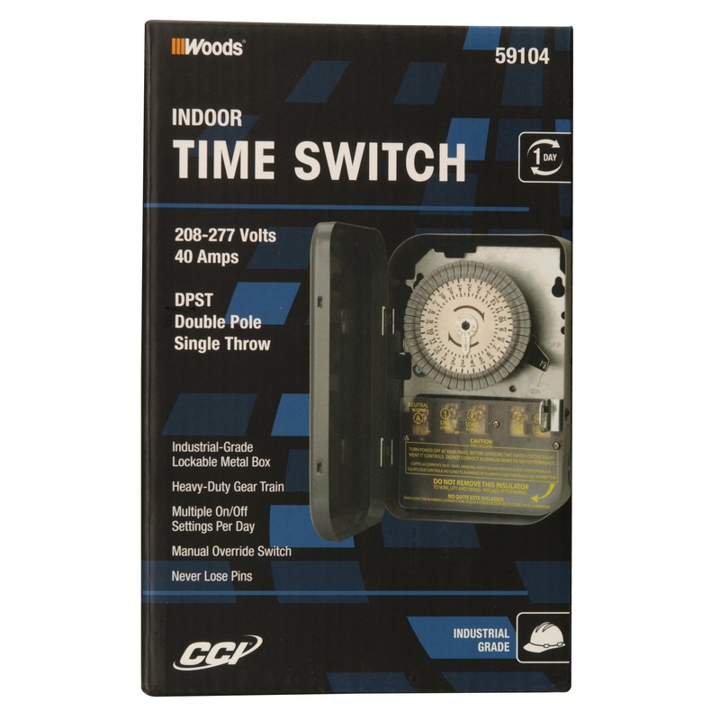 Woods 59104WD Indoor 24-Hour Heavy Duty Mechanical Time Switch, 208/277V