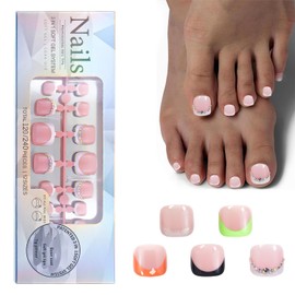 CHANGAR French Toe Nail Tips Press on Toenails，120Pcs 5 Style Soft Gel Toe Nail Press Ons Short Brighter French Toenail Tip for Women, Soak Off Fake Toe Nails Extensions (color 09)