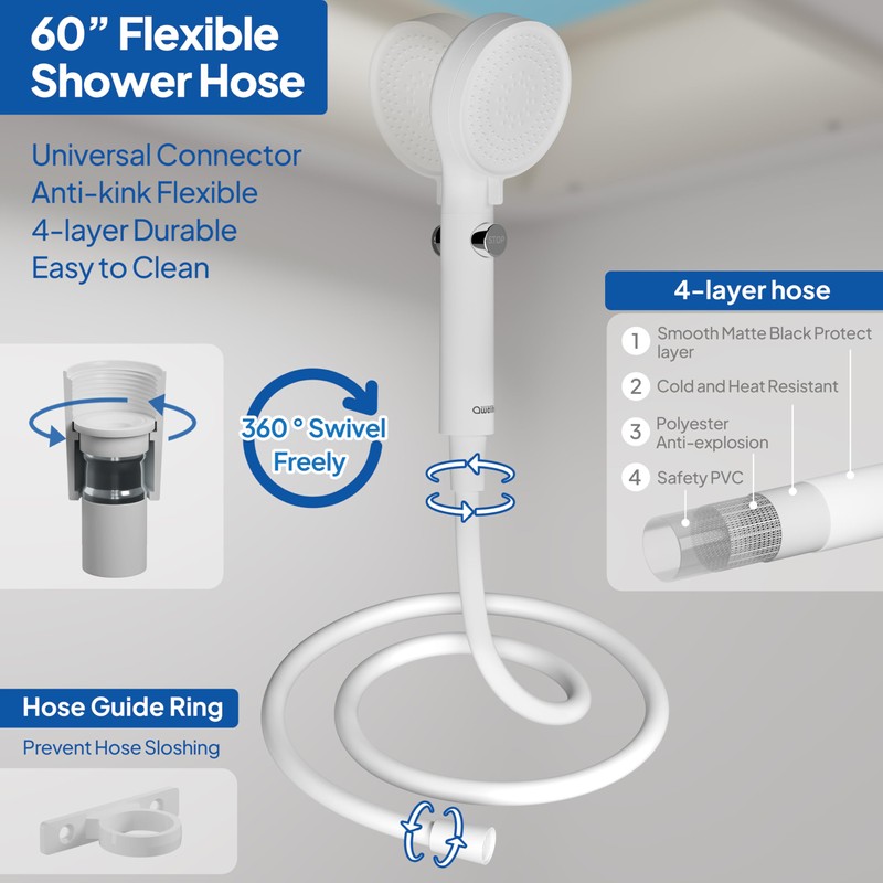 RV Shower Head with Hose and On/Off Button, High Pressure