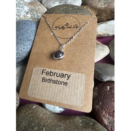 Crystal Bead Birthstone Necklace, Crystal Pendant Necklace, Crystal Necklace, Birthstones Necklace, Stirling Silver 925, Natural Crystal Necklace, Healing Necklace, Bead Crystal, (February - Amethyst)