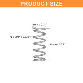 QUARKZMAN Pack of 5 Compression Springs, 0.9 x 8 x 20 mm, Compression Springs, Spring Springs, Coil Springs, Steel Springs, 304 Stainless Steel, Silver