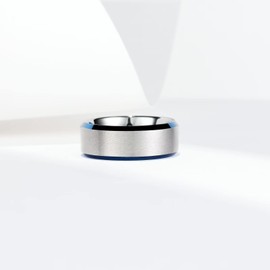 King Will 8mm Mens Silver Tungsten Wedding Rings Matte Brushed Surface Blue Beveled Edge Wedding Band for Men Women 9