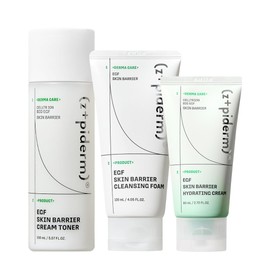 Zipiderm EGF Skin Barrier - Juego de rutina de hidratación de 3 pasos – Espuma de limpieza profunda + tóner en crema + crema hidratante de gel hidratante, limpieza suave coreana, dúo hidratante para