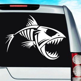 Fish Skeleton Vinyl Decal Sticker Bumper Cling for Car Truck Window Laptop Wall Cooler Tumbler | Die-Cut/No Background | Multi Sizes/Colors | by Car Decal Geek-Yellow, 8"