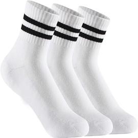 QIGEN LTD 6 Pairs Men Women Cotton Sports Running Socks, Breathable Striped Crew Socks Athletic Socks Casual Socks (UK, Numeric, 9, 12, Regular, Regular, Black+White+Grey)