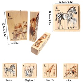 Toynificent Wooden Puzzles for Toddlers, Montessori Toys, 4 in 1 Wooden Animal Puzzle Toy, Wood Block Puzzle with Durable Base, Preschool Learning Educational Toys for Kids & Toddlers