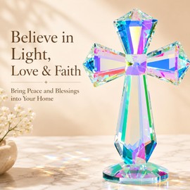 Zerelys K9 Crystal Cross Keepsake, Rainbow Prism Christian Gift