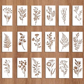 JIYIN 18pcs Floral Stencils, Reusable Wildflower Stencil Flower Stencils for Painting Floral Beautiful Art Drawing Templates Flower Leaf Crafts Stencils for Painting On Wood Wall Furniture