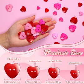 Zeyune 240 Pcs 3 Colors Heart Buttons Assorted Two Holes Heart Breaker Buttons 12.5mm 15mm 20mm 25mm Love Shaped Cute Buttons for Valentine's Day Gift DIY Crafts Scrapbooking Sewing