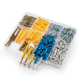 LUEEN Dry Wall Anchor and Screw Combo Set 280 Pieces, 140 Plastic Wall Anchors and 140 Phillips Pan Head Screws, 5 Sizes Galvanized Screws and Wall Plug Bolts with Storage Case