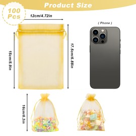Nurplexl Gold Sheer Organza Bags 5" x 7" 100 PCS Mesh Gift Bags for Candy, Jewelry, Wedding, Valentine's Day