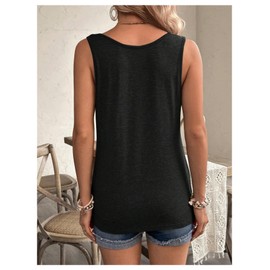 SweatyRocks Women's Maternity Shirts Button Front Scoop Neck Sleeveless Nursing Tank Tops Black Large
