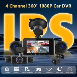 WiFi 360° Dash Cam Front and Rear Inside,4 Channel 3" IPS Touchscreen Dash Cam Front and Rear Inside Left Right,4 * 1080P Dash Camera with 8 IR Night Vision,Loop Recording,G-Sensor,APP Control+64G TF