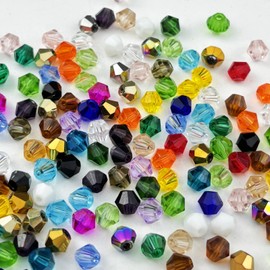 YUEXIGO 200pcs 6mm Bicone Glass Crystal Beads for Jewelry Making, Faceted Bicone Glass Spacer Beads for Bracelet Earring Necklace DIY Craft(Mix Color)