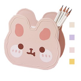 Hibucuo Acrylic Pen Pencil Brush Holder, Kawaii Cute Bear Bunny Desktop Organizer Decoration Korean Japanese Stylish Office Stationery Cosmetics Storage Box for Kids Office Make Up Brush