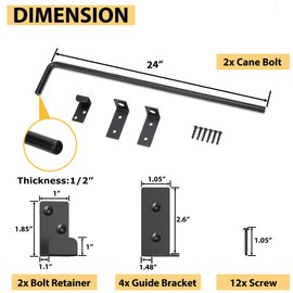 URDOGSL 24" Heavy Duty Cane Bolts for Gates with Upgraded Square Hardware Gate Drop Rod with Black Finish for Wood PVC Vinyl Fences Gates, Double Doors-2 Pack