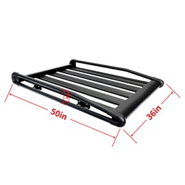 220LBS Load Capacity 50''x36''x5.5'' Anti-Rust Aluminum Roof Basket Lightweight Universal Rooftop Cargo Carrier with Wind Fairing for SUV Pick up Truck, Black
