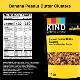 KIND HEALTHY GRAINS Granola Family Size, Healthy Snack, Banana Peanut Butter with Dark Chocolate Chunks Granola Clusters, 10g Protein, Snack Mix 11 OZ
