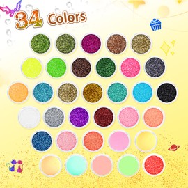SULLMAR Temporary Glitter Tattoos Kit Kids with 187 glitter Tattoo Templates 34 Colors 3 Glitter Glue and Brushes Suitable for Kids and Girls Glitter Temporary Tattoos Fun Creative Activities