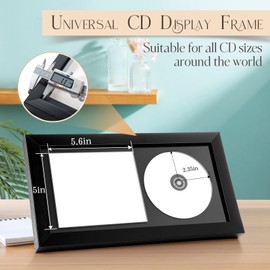 Dunkive 2 Pcs 13.7" x 7.5" CD Frame Display Case with Shatter-Resistant Glass, Double Groove Record Album Frame, Self Standing with Wall Hanger, Imitation Wood Polystyrene, Home Decor (Black)