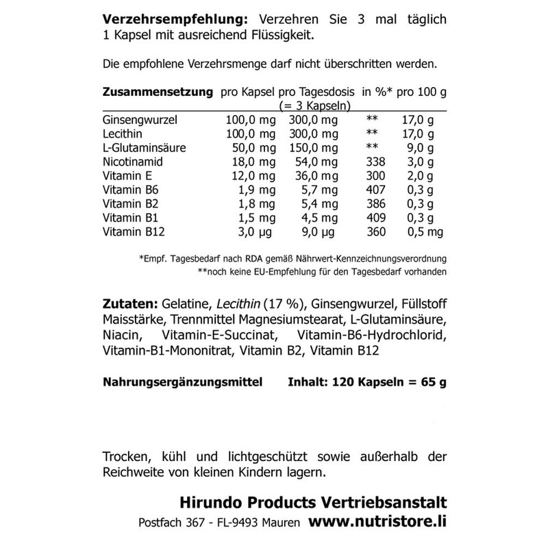 Ginseng Lecithin plus Kapseln 120 Stk. - Nahrungsergänzungsmittel mit Ginseng,