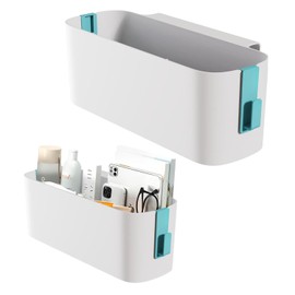 Pack of 2 Bed Organiser for Hanging, Hanging Bed Organiser, Storage Basket, Bedside Table, Bed Shelf, Bed Bag Boxes with 2 Removable Hooks for Office, School, Home, Dorm, Bunk Bed (Blue)