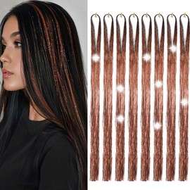 Hair Tinsel Brown 50inch 8packs 1600 Strands Tinsel Hair Extensions Shiny Hair Accessories Sparkling Fairy Glitter Hair Extension for Women(50",Brown)